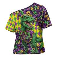 Funny Mardi Gras T-Rex Dinosaur Cross Shoulder Shirt Let The Good Times Roll - Wonder Print Shop