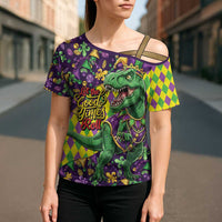 Funny Mardi Gras T-Rex Dinosaur Cross Shoulder Shirt Let The Good Times Roll - Wonder Print Shop