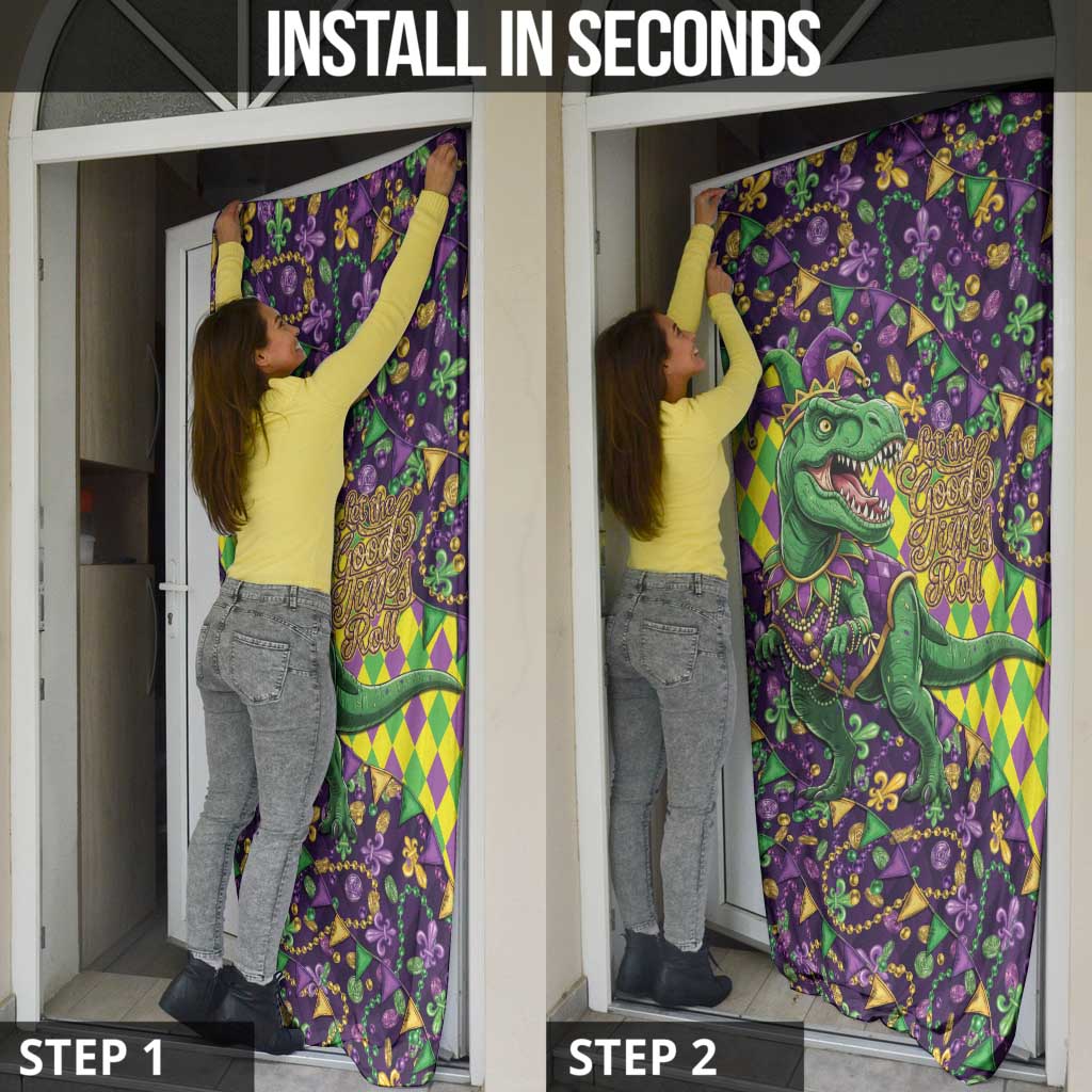 Funny Mardi Gras T-Rex Dinosaur Door Cover Let The Good Times Roll - Wonder Print Shop