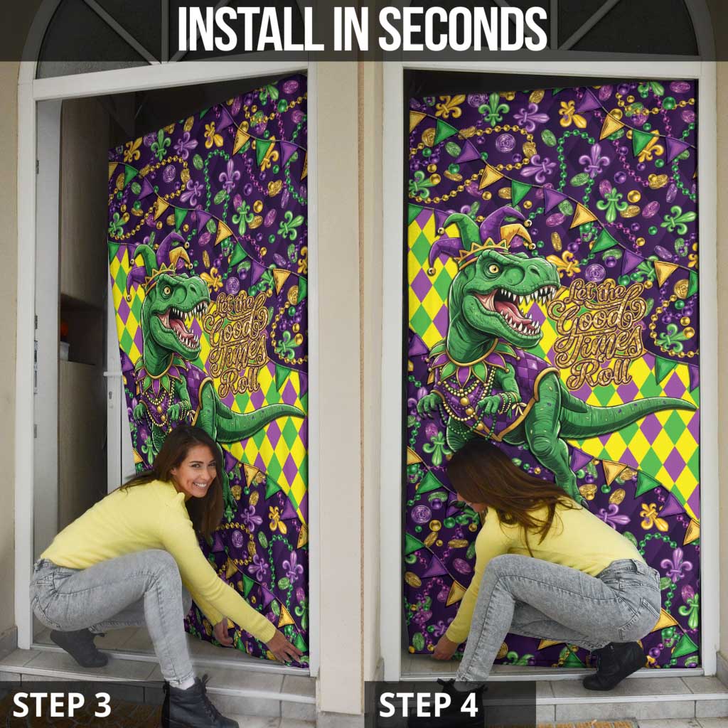 Funny Mardi Gras T-Rex Dinosaur Door Cover Let The Good Times Roll - Wonder Print Shop