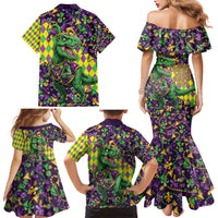 Funny Mardi Gras T-Rex Dinosaur Family Matching Mermaid Dress and Hawaiian Shirt Let The Good Times Roll - Wonder Print Shop
