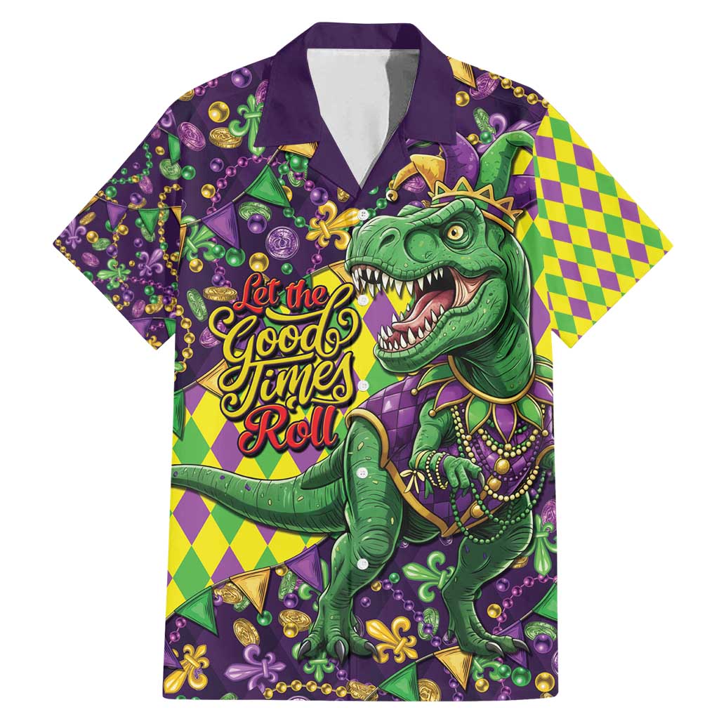 Funny Mardi Gras T-Rex Dinosaur Family Matching Mermaid Dress and Hawaiian Shirt Let The Good Times Roll - Wonder Print Shop