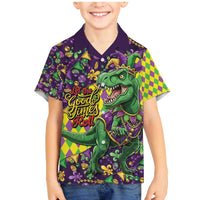 Funny Mardi Gras T-Rex Dinosaur Family Matching Mermaid Dress and Hawaiian Shirt Let The Good Times Roll - Wonder Print Shop