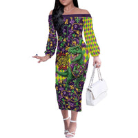 Funny Mardi Gras T-Rex Dinosaur Family Matching Off The Shoulder Long Sleeve Dress and Hawaiian Shirt Let The Good Times Roll - Wonder Print Shop