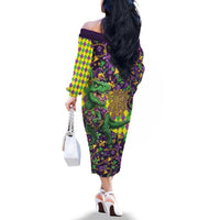 Funny Mardi Gras T-Rex Dinosaur Family Matching Off The Shoulder Long Sleeve Dress and Hawaiian Shirt Let The Good Times Roll - Wonder Print Shop