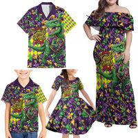 Funny Mardi Gras T-Rex Dinosaur Family Matching Off Shoulder Maxi Dress and Hawaiian Shirt Let The Good Times Roll - Wonder Print Shop