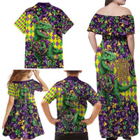 Funny Mardi Gras T-Rex Dinosaur Family Matching Off Shoulder Maxi Dress and Hawaiian Shirt Let The Good Times Roll - Wonder Print Shop
