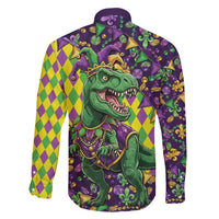 Funny Mardi Gras T-Rex Dinosaur Family Matching Off Shoulder Maxi Dress and Hawaiian Shirt Let The Good Times Roll - Wonder Print Shop