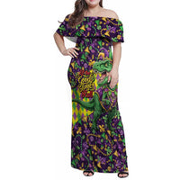 Funny Mardi Gras T-Rex Dinosaur Family Matching Off Shoulder Maxi Dress and Hawaiian Shirt Let The Good Times Roll - Wonder Print Shop