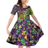 Funny Mardi Gras T-Rex Dinosaur Family Matching Off Shoulder Short Dress and Hawaiian Shirt Let The Good Times Roll - Wonder Print Shop