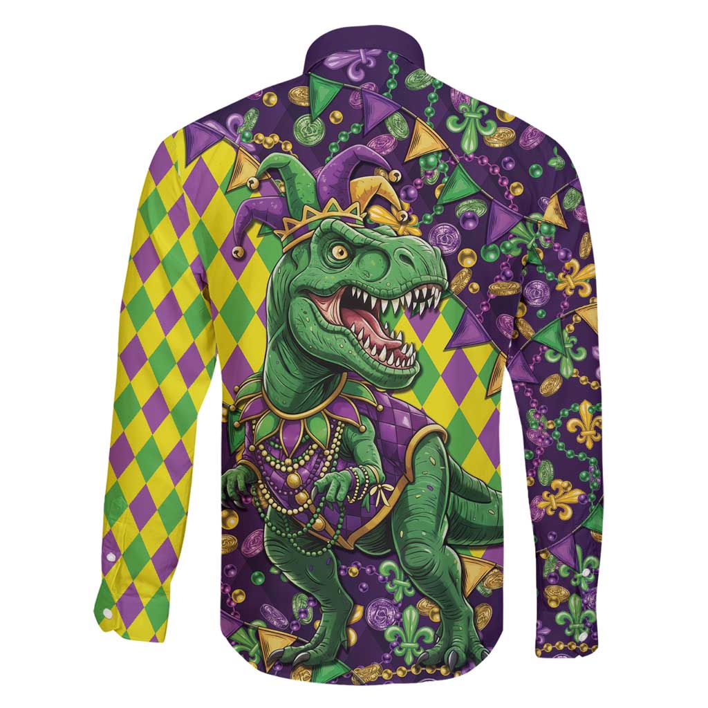 Funny Mardi Gras T-Rex Dinosaur Family Matching Off Shoulder Short Dress and Hawaiian Shirt Let The Good Times Roll - Wonder Print Shop