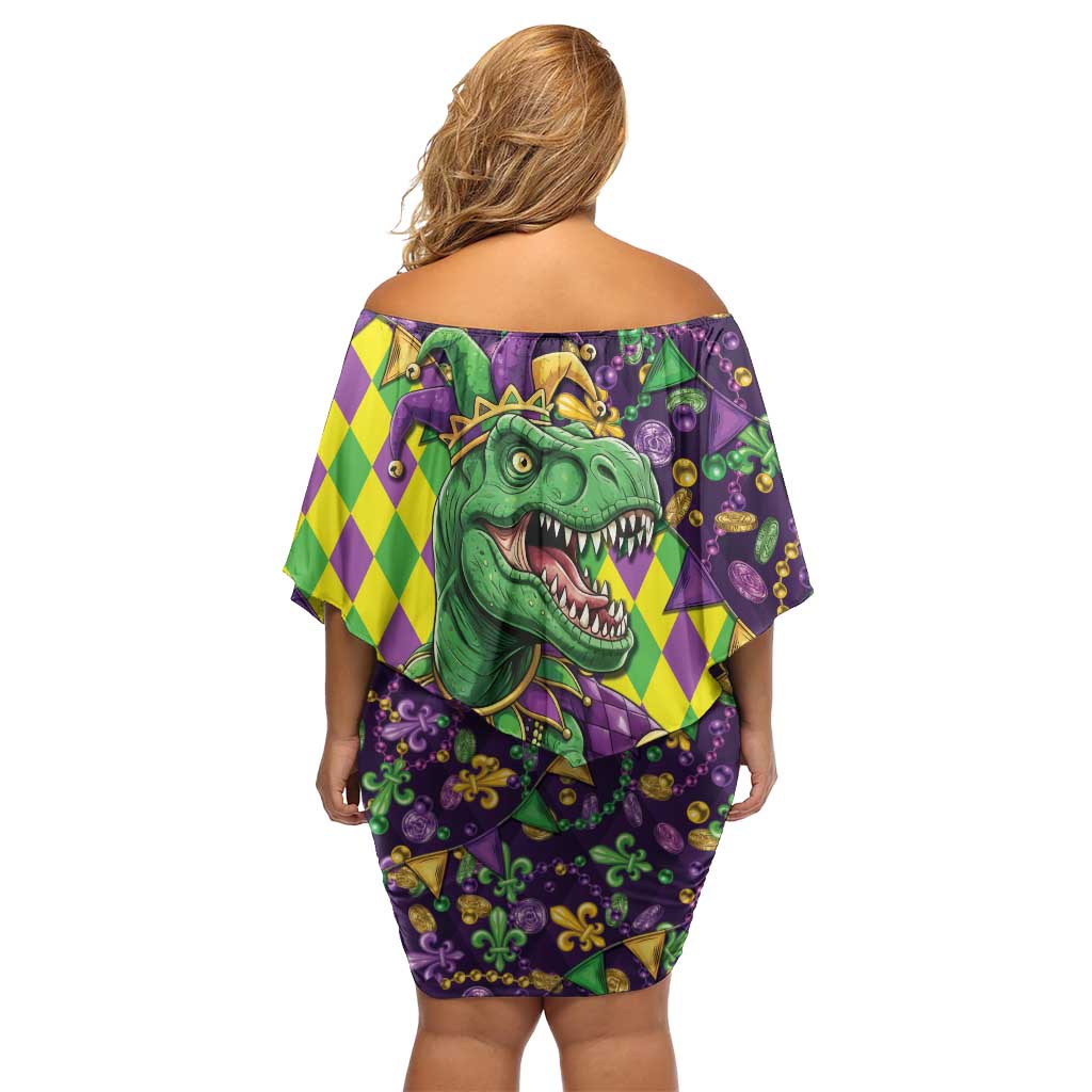 Funny Mardi Gras T-Rex Dinosaur Family Matching Off Shoulder Short Dress and Hawaiian Shirt Let The Good Times Roll - Wonder Print Shop