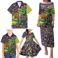 Funny Mardi Gras T-Rex Dinosaur Family Matching Puletasi and Hawaiian Shirt Let The Good Times Roll - Wonder Print Shop