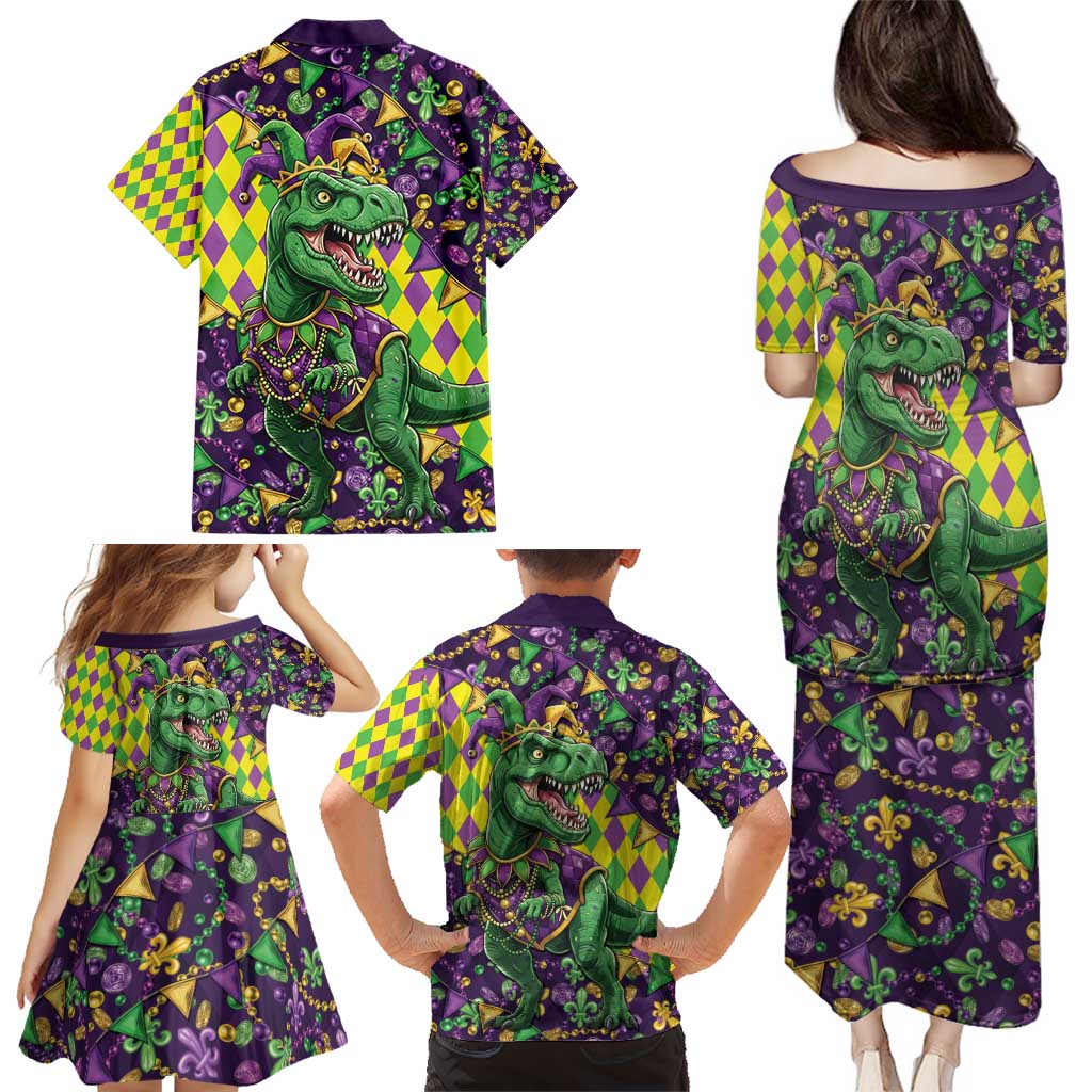 Funny Mardi Gras T-Rex Dinosaur Family Matching Puletasi and Hawaiian Shirt Let The Good Times Roll - Wonder Print Shop