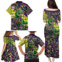 Funny Mardi Gras T-Rex Dinosaur Family Matching Puletasi and Hawaiian Shirt Let The Good Times Roll - Wonder Print Shop