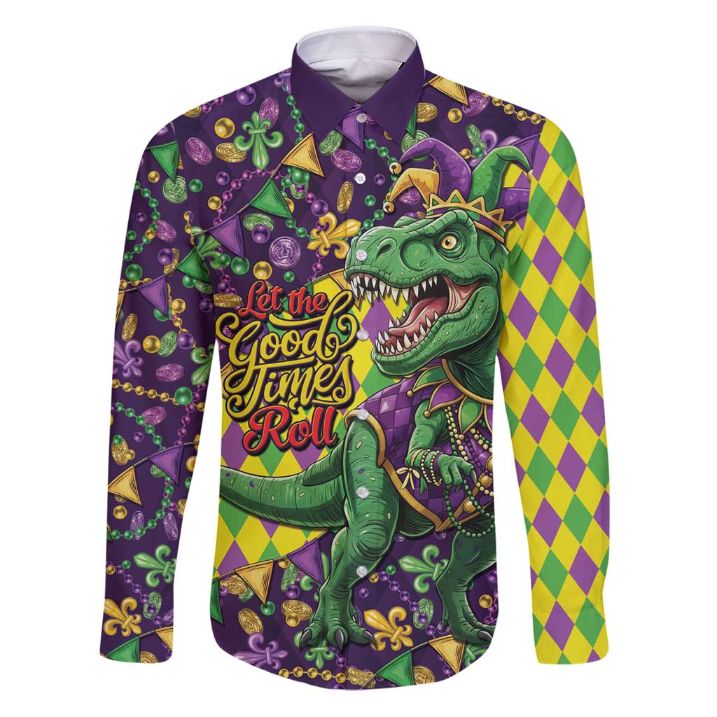 Funny Mardi Gras T-Rex Dinosaur Family Matching Puletasi and Hawaiian Shirt Let The Good Times Roll - Wonder Print Shop