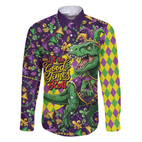 Funny Mardi Gras T-Rex Dinosaur Family Matching Puletasi and Hawaiian Shirt Let The Good Times Roll - Wonder Print Shop