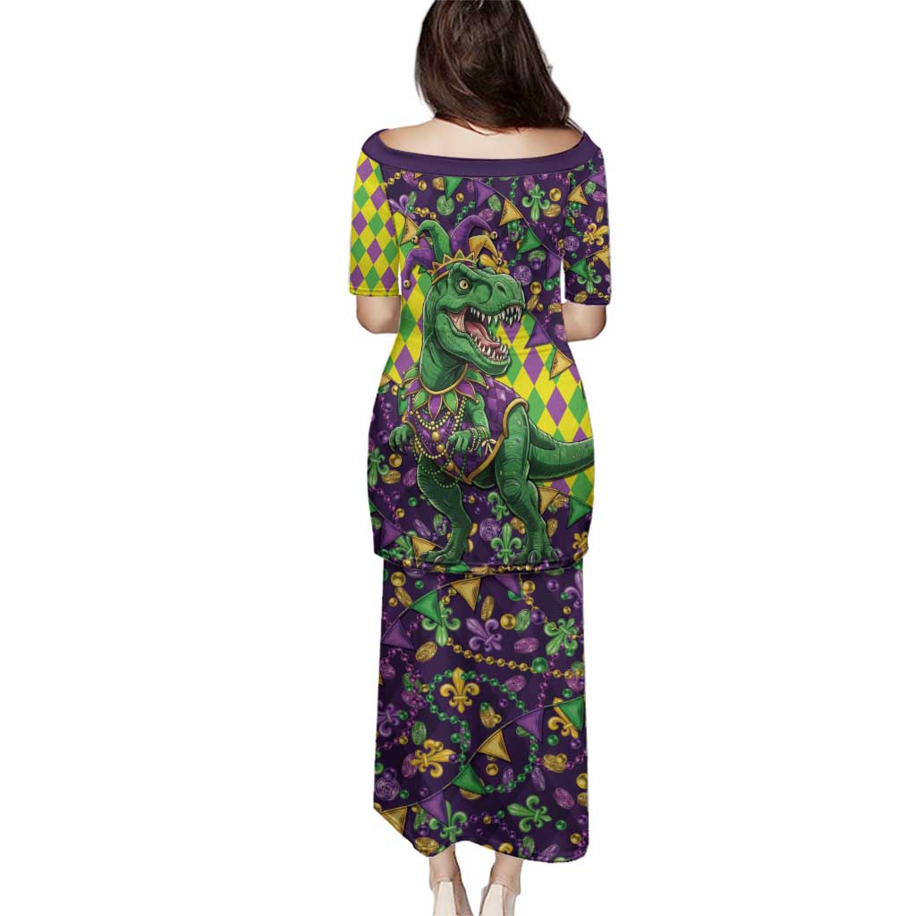 Funny Mardi Gras T-Rex Dinosaur Family Matching Puletasi and Hawaiian Shirt Let The Good Times Roll - Wonder Print Shop