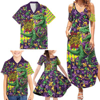 Funny Mardi Gras T-Rex Dinosaur Family Matching Summer Maxi Dress and Hawaiian Shirt Let The Good Times Roll - Wonder Print Shop