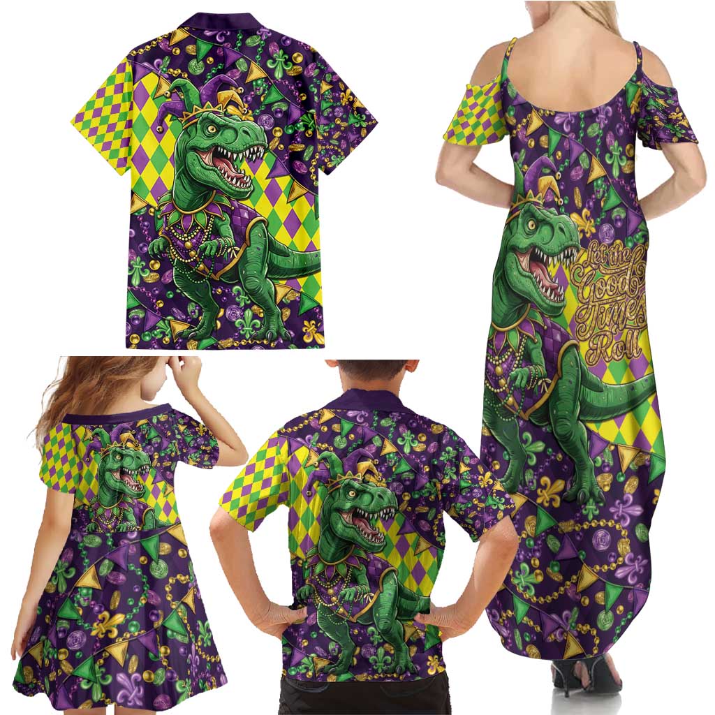 Funny Mardi Gras T-Rex Dinosaur Family Matching Summer Maxi Dress and Hawaiian Shirt Let The Good Times Roll - Wonder Print Shop