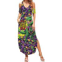 Funny Mardi Gras T-Rex Dinosaur Family Matching Summer Maxi Dress and Hawaiian Shirt Let The Good Times Roll - Wonder Print Shop