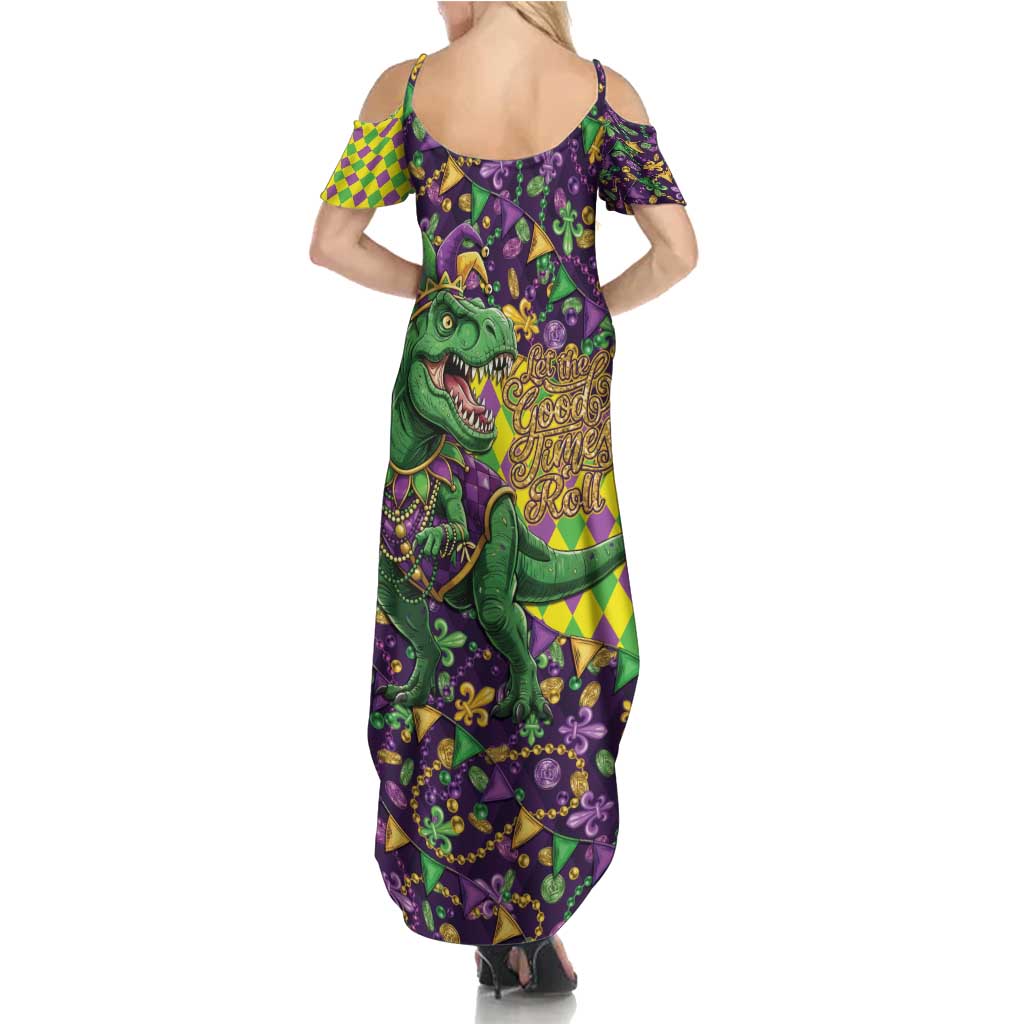 Funny Mardi Gras T-Rex Dinosaur Family Matching Summer Maxi Dress and Hawaiian Shirt Let The Good Times Roll - Wonder Print Shop
