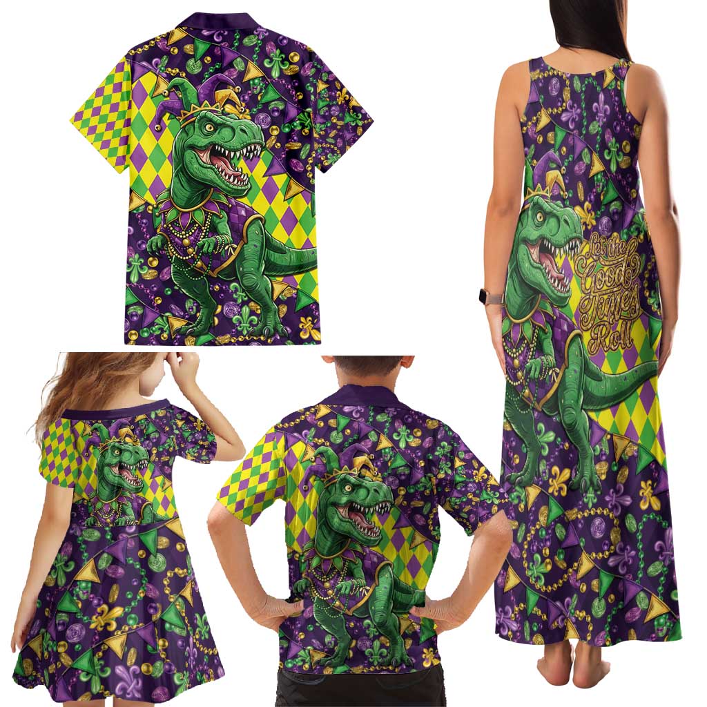 Funny Mardi Gras T-Rex Dinosaur Family Matching Tank Maxi Dress and Hawaiian Shirt Let The Good Times Roll - Wonder Print Shop
