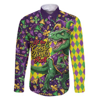 Funny Mardi Gras T-Rex Dinosaur Family Matching Tank Maxi Dress and Hawaiian Shirt Let The Good Times Roll - Wonder Print Shop
