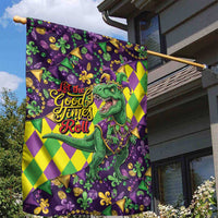 Funny Mardi Gras T-Rex Dinosaur Garden Flag Let The Good Times Roll - Wonder Print Shop