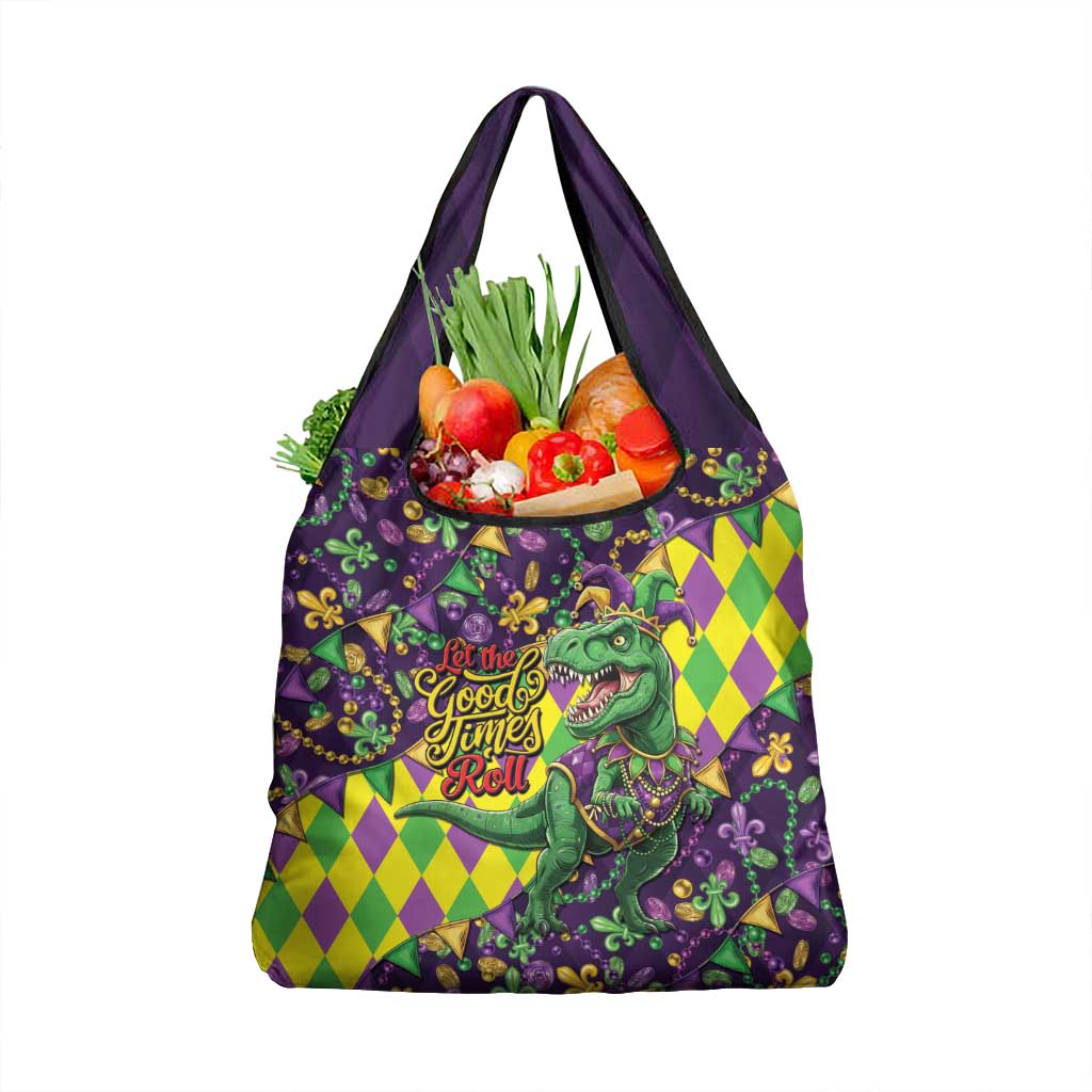 Funny Mardi Gras T-Rex Dinosaur Grocery Bag Let The Good Times Roll - Wonder Print Shop