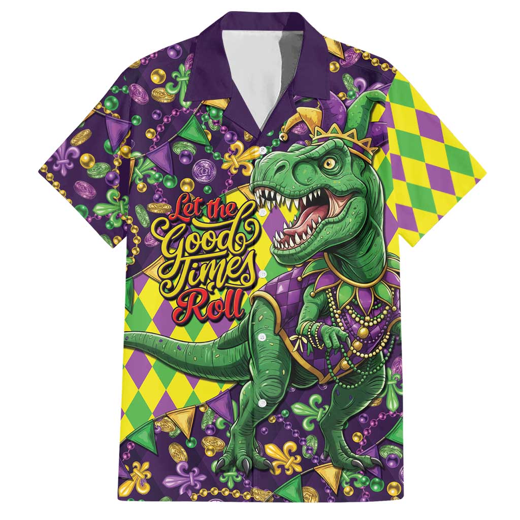 Funny Mardi Gras T-Rex Dinosaur Hawaiian Shirt Let The Good Times Roll - Wonder Print Shop