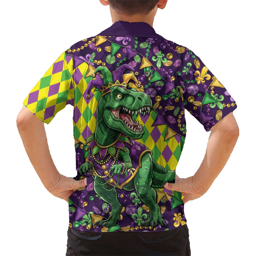 Funny Mardi Gras T-Rex Dinosaur Hawaiian Shirt Let The Good Times Roll - Wonder Print Shop