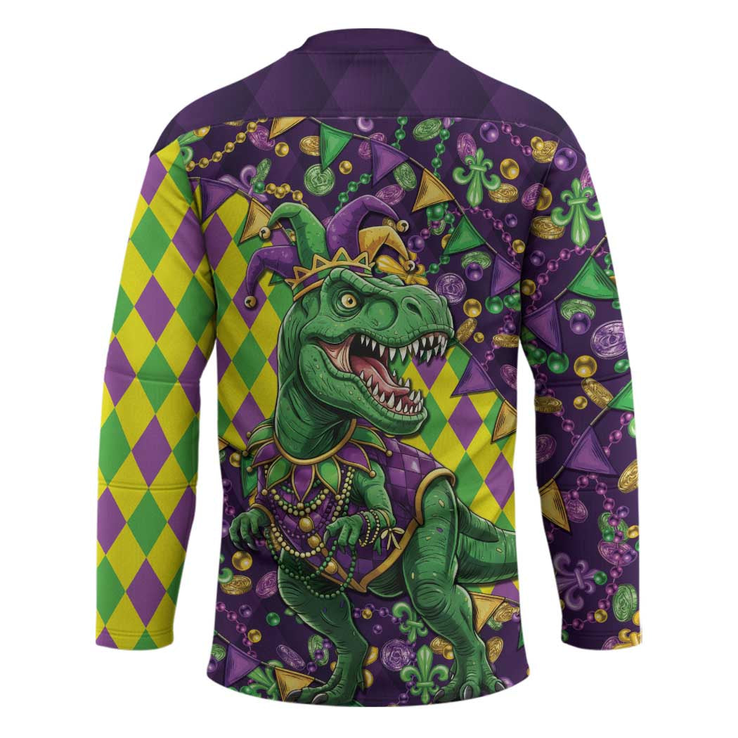 Funny Mardi Gras T-Rex Dinosaur Hockey Jersey Let The Good Times Roll - Wonder Print Shop