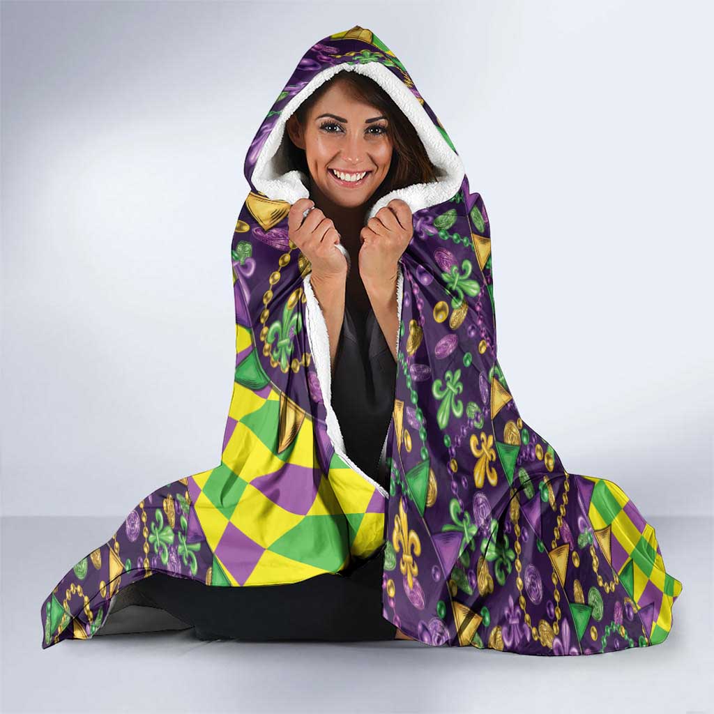 Funny Mardi Gras T-Rex Dinosaur Hooded Blanket Let The Good Times Roll - Wonder Print Shop