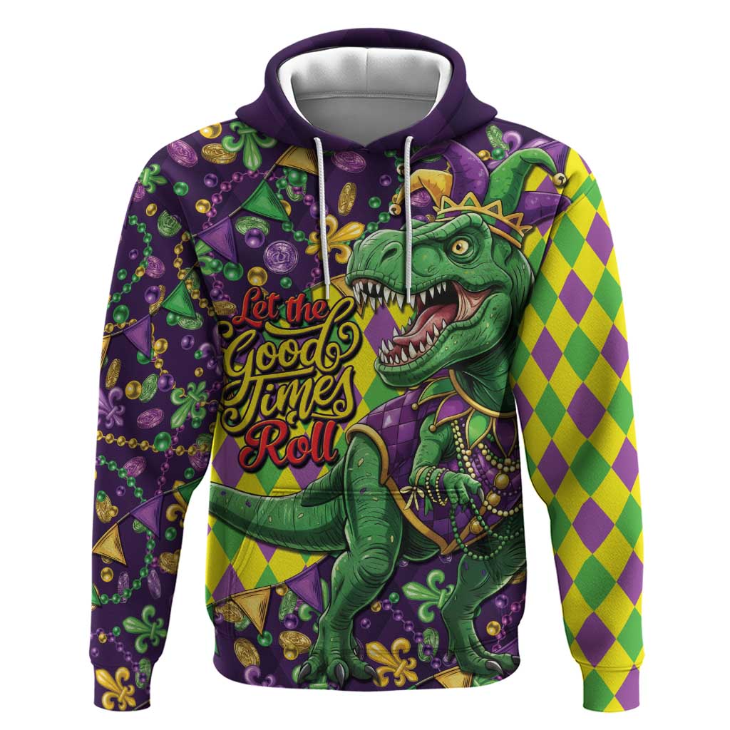 Funny Mardi Gras T-Rex Dinosaur Hoodie Let The Good Times Roll - Wonder Print Shop
