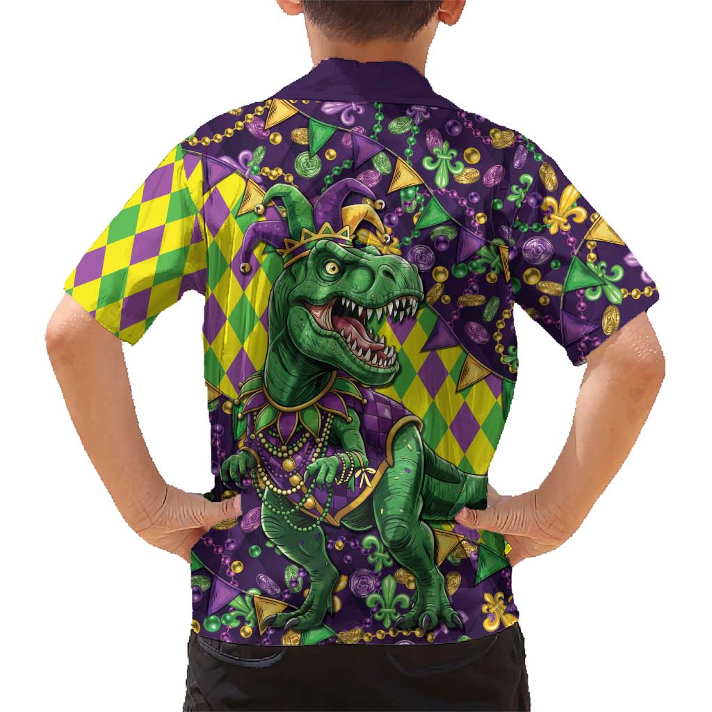 Funny Mardi Gras T-Rex Dinosaur Kid Hawaiian Shirt Let The Good Times Roll - Wonder Print Shop