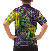 Funny Mardi Gras T-Rex Dinosaur Kid Hawaiian Shirt Let The Good Times Roll - Wonder Print Shop