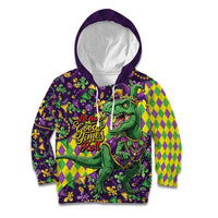 Funny Mardi Gras T-Rex Dinosaur Kid Hoodie Let The Good Times Roll - Wonder Print Shop