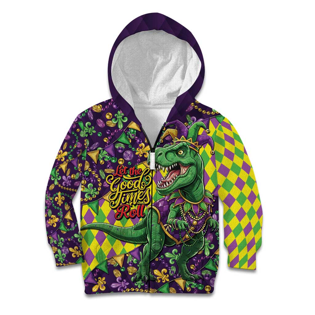 Funny Mardi Gras T-Rex Dinosaur Kid Hoodie Let The Good Times Roll - Wonder Print Shop