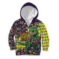 Funny Mardi Gras T-Rex Dinosaur Kid Hoodie Let The Good Times Roll - Wonder Print Shop