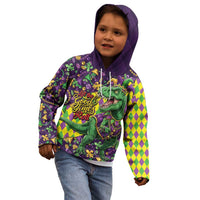 Funny Mardi Gras T-Rex Dinosaur Kid Hoodie Let The Good Times Roll - Wonder Print Shop