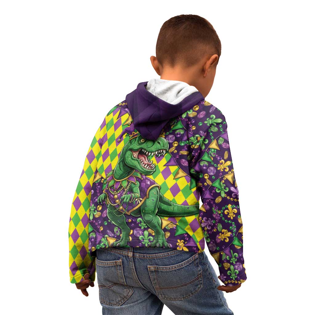Funny Mardi Gras T-Rex Dinosaur Kid Hoodie Let The Good Times Roll - Wonder Print Shop