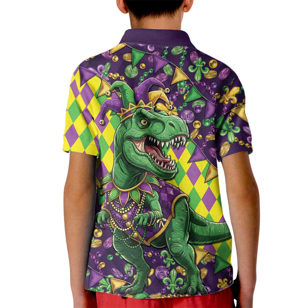 Funny Mardi Gras T-Rex Dinosaur Kid Polo Shirt Let The Good Times Roll - Wonder Print Shop