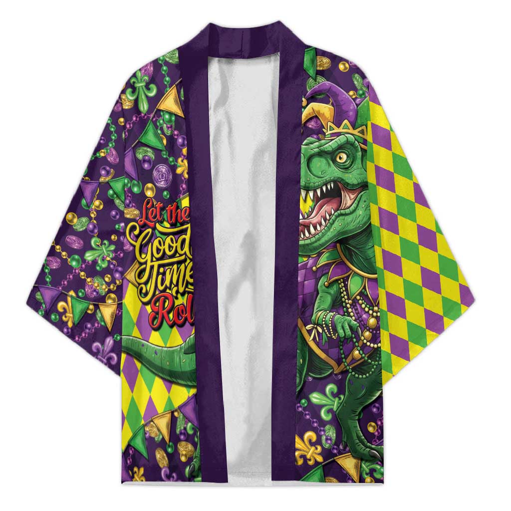 Funny Mardi Gras T-Rex Dinosaur Kimono Let The Good Times Roll - Wonder Print Shop