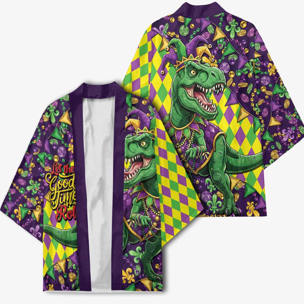 Funny Mardi Gras T-Rex Dinosaur Kimono Let The Good Times Roll - Wonder Print Shop
