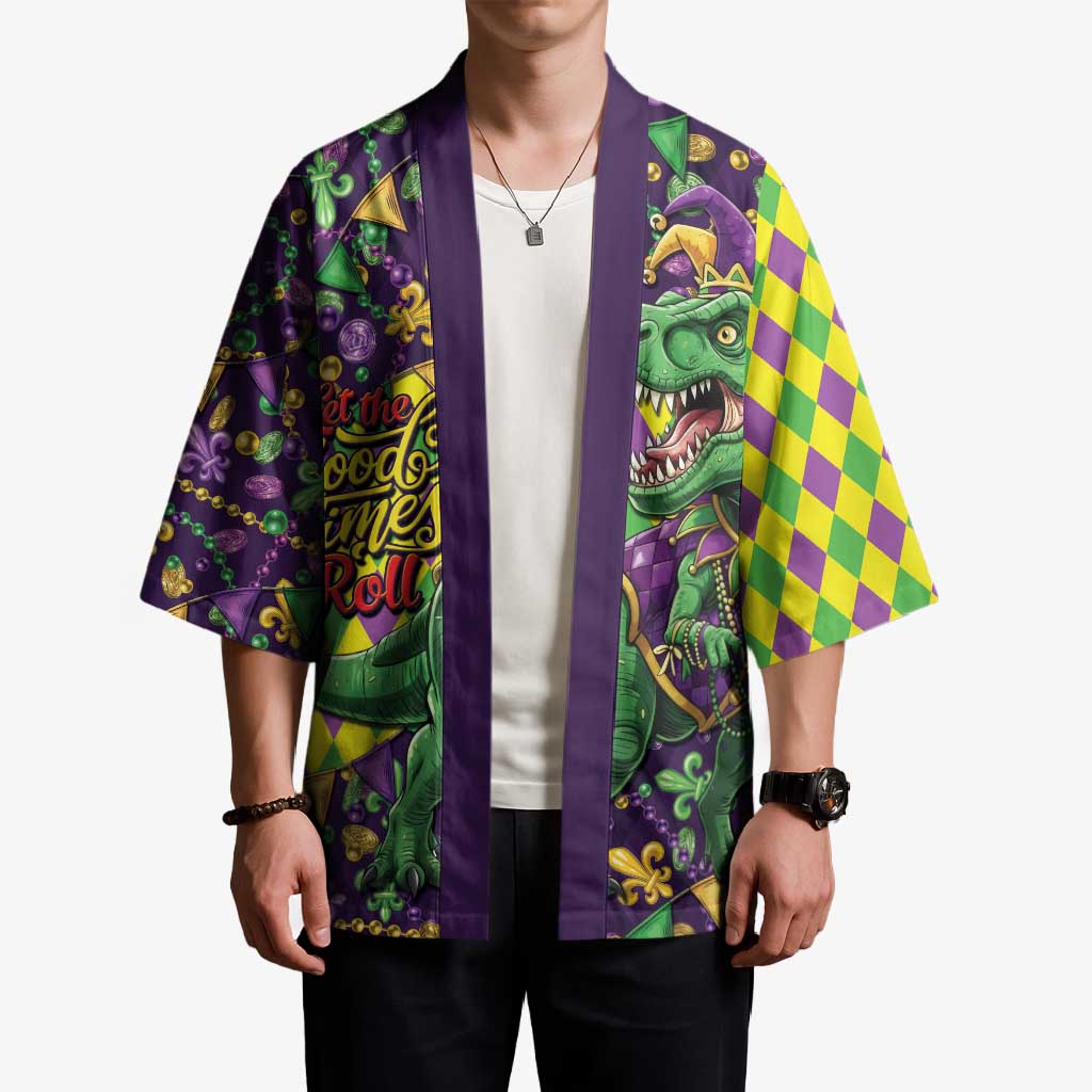 Funny Mardi Gras T-Rex Dinosaur Kimono Let The Good Times Roll - Wonder Print Shop