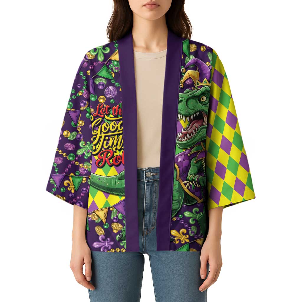 Funny Mardi Gras T-Rex Dinosaur Kimono Let The Good Times Roll - Wonder Print Shop