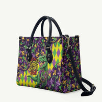 Funny Mardi Gras T-Rex Dinosaur Leather Bag Let The Good Times Roll - Wonder Print Shop