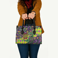 Funny Mardi Gras T-Rex Dinosaur Leather Bag Let The Good Times Roll - Wonder Print Shop