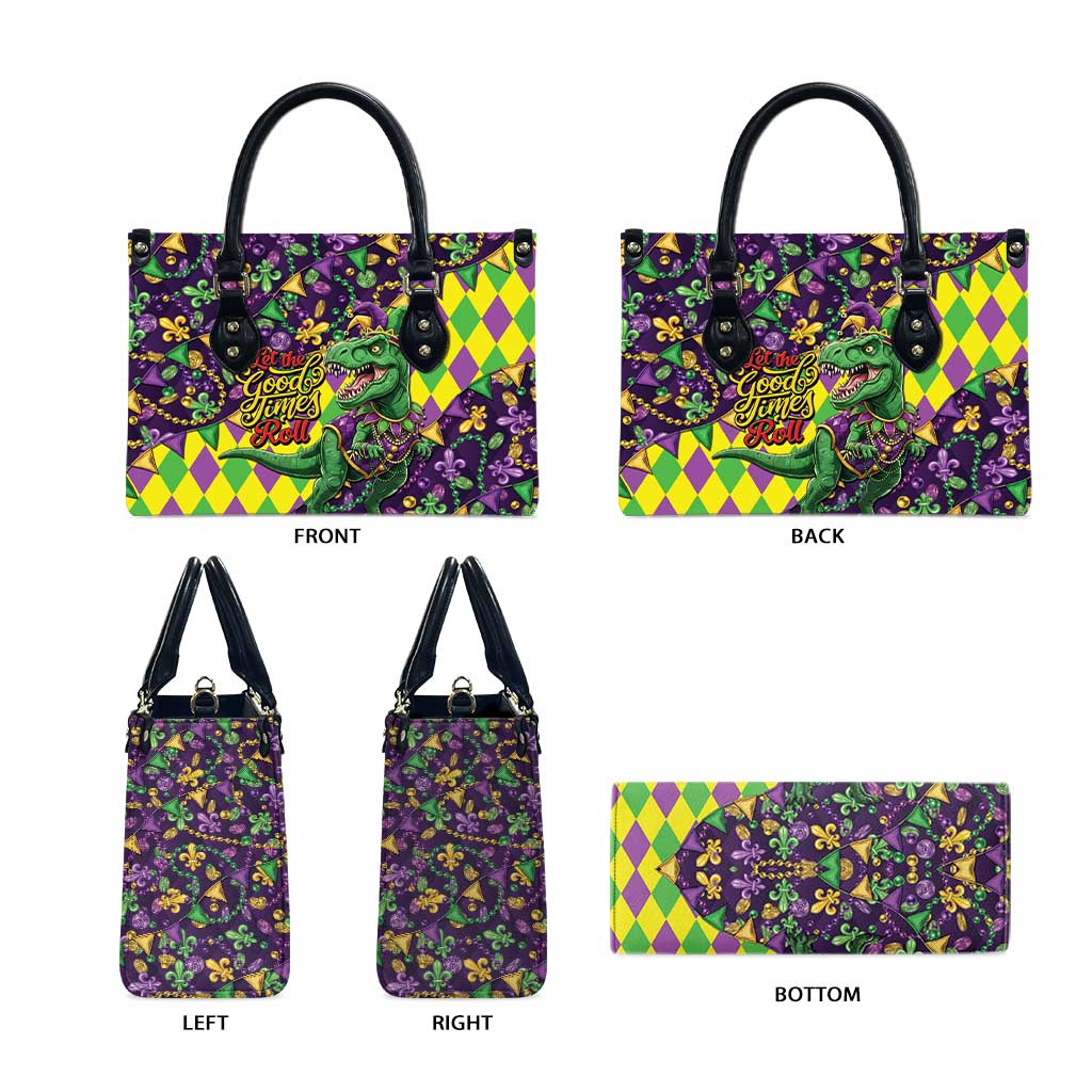Funny Mardi Gras T-Rex Dinosaur Leather Bag Let The Good Times Roll - Wonder Print Shop